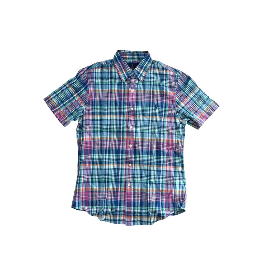 Polo Ralph Lauren Mens Medium Slim Fit Plaid Short Sleeve Shirt